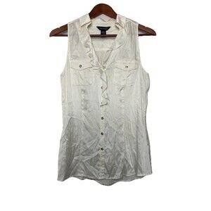 White House Black Market Silk Stretch Women's 8 Medium Ivory Sleeveless Tank